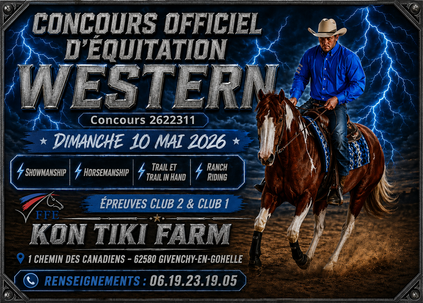 concours officiel équitation Kon Tiki Farm équitation western près d’Arras et Lens